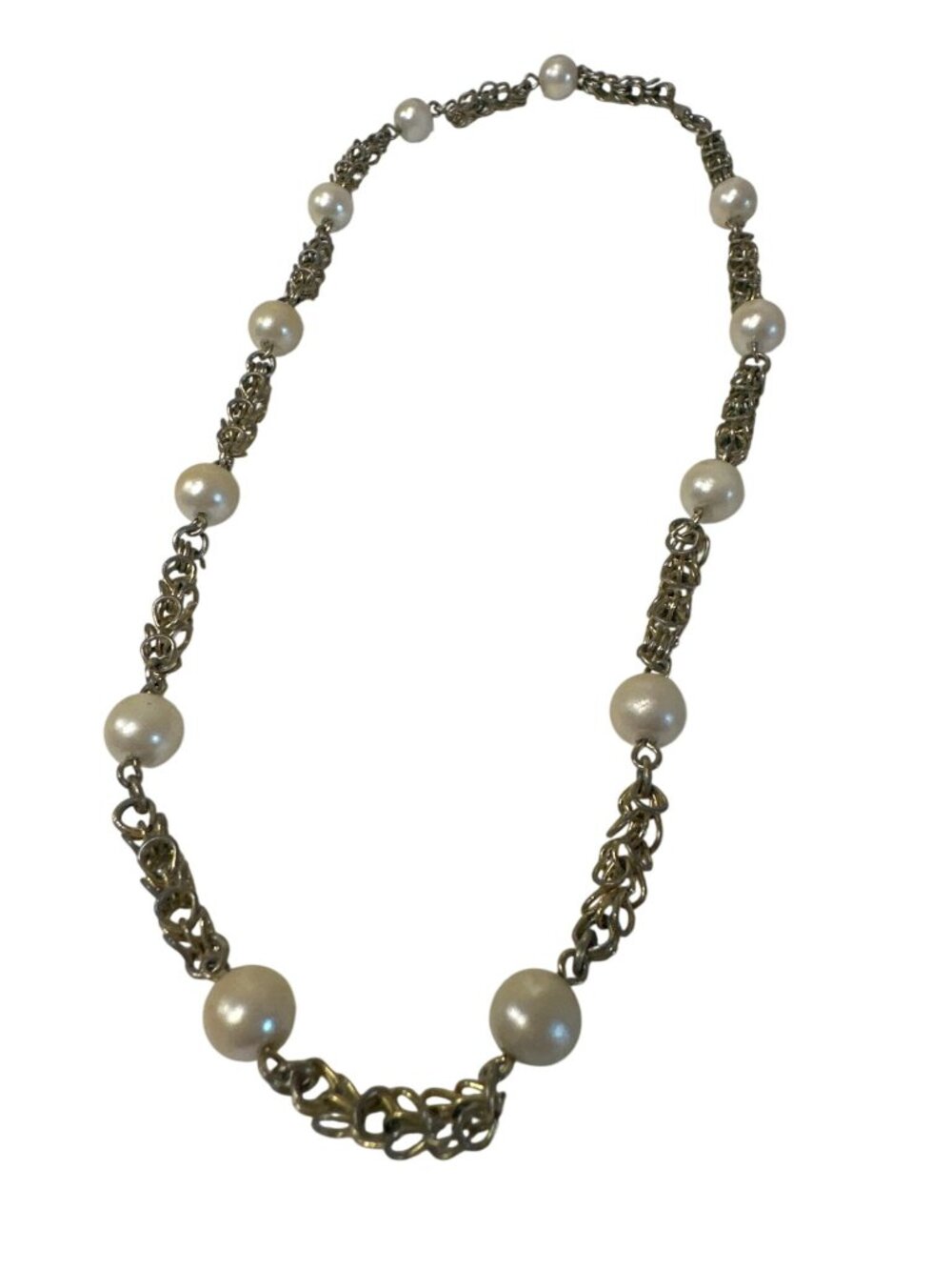 Vintage Gold-Tone Chain Necklace Faux Pearl Beads Elegant Timeless Classic